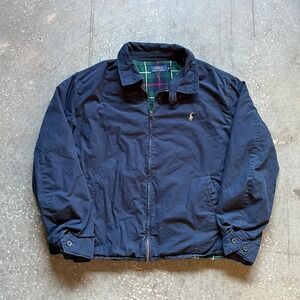 Polo Ralph Lauren Mens Navy Full Zip Jacket Plaid Lined Pony Logo 2XB